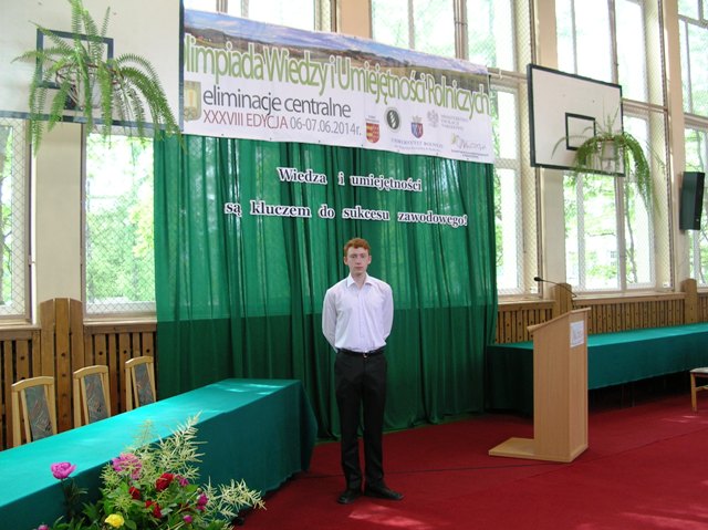 Michał Trawiński laureat XXXVIII Olimpiady Wiedzy i Umiejętności Rolniczych w bloku żywienie człowie