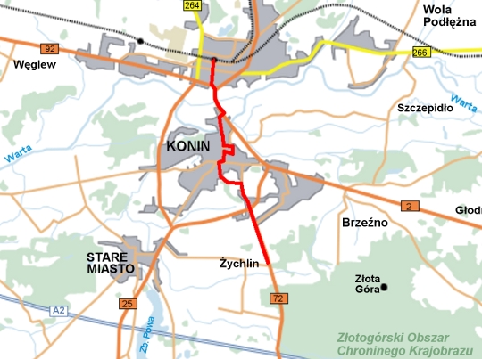 Mapa łącznikowego szlaku rowerowego Konin - Żychlin