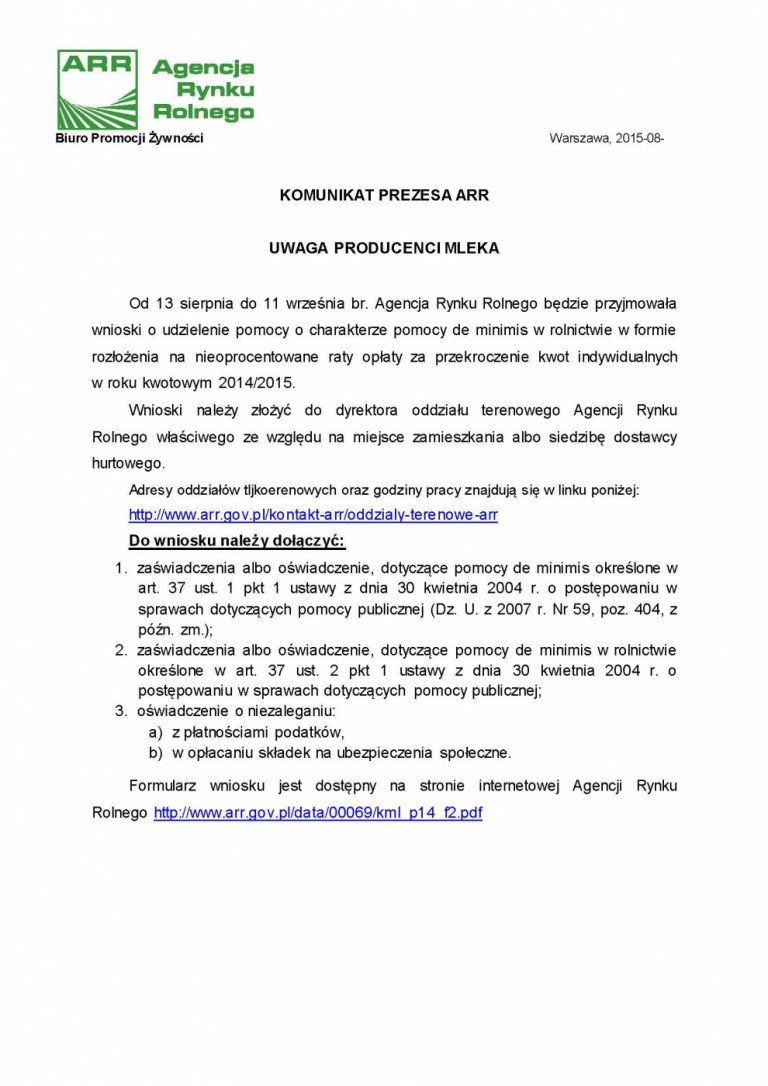 Komunikat prezesa ARR