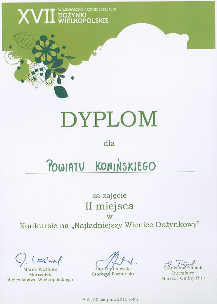 Dyplom za zajęcie II miejsca w Konkursie na 