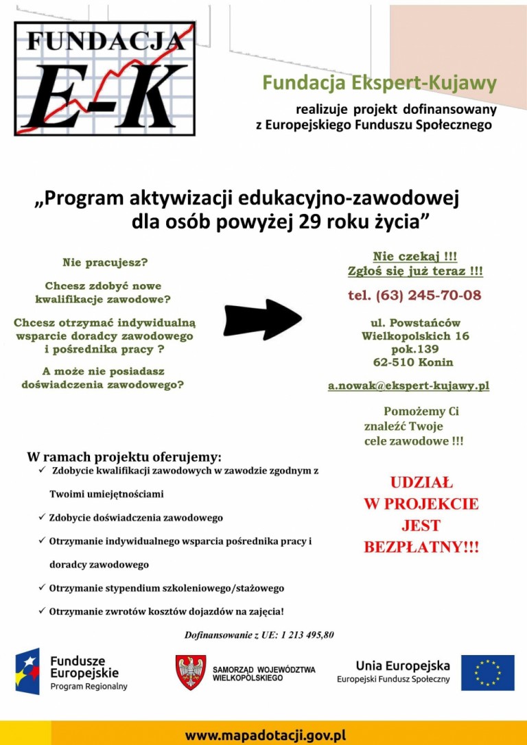 "Program aktywizacji edukacyjno-zawodowej dla osób powyżej 29 roku życia"