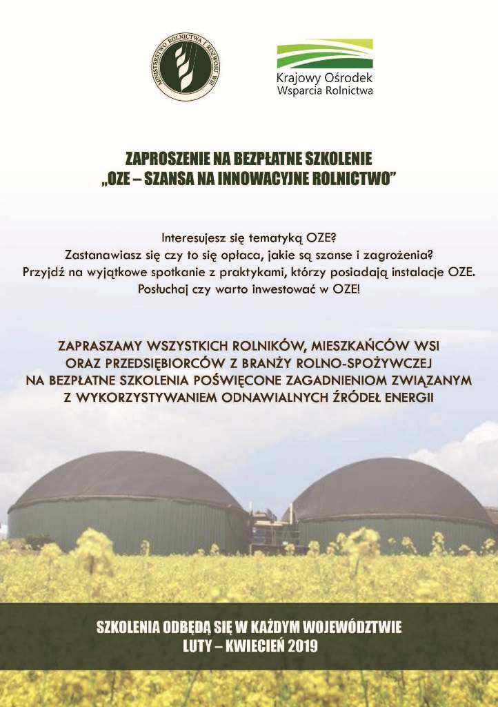 Krajowy Ośrodek Wsparcia Rolnictwa organizuje bezpłatne szkolenia