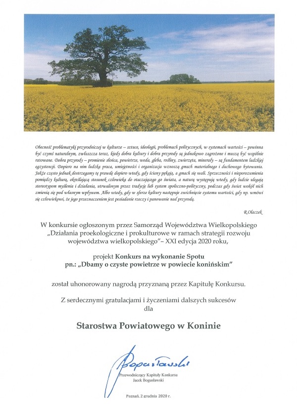 Powiat Koniński nagrodzony przez Marszałka