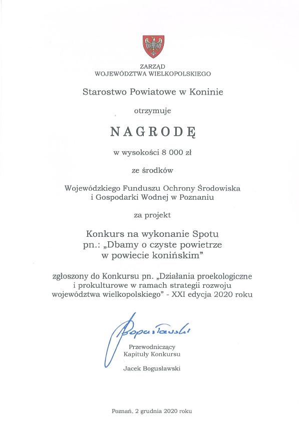 Powiat Koniński nagrodzony przez Marszałka