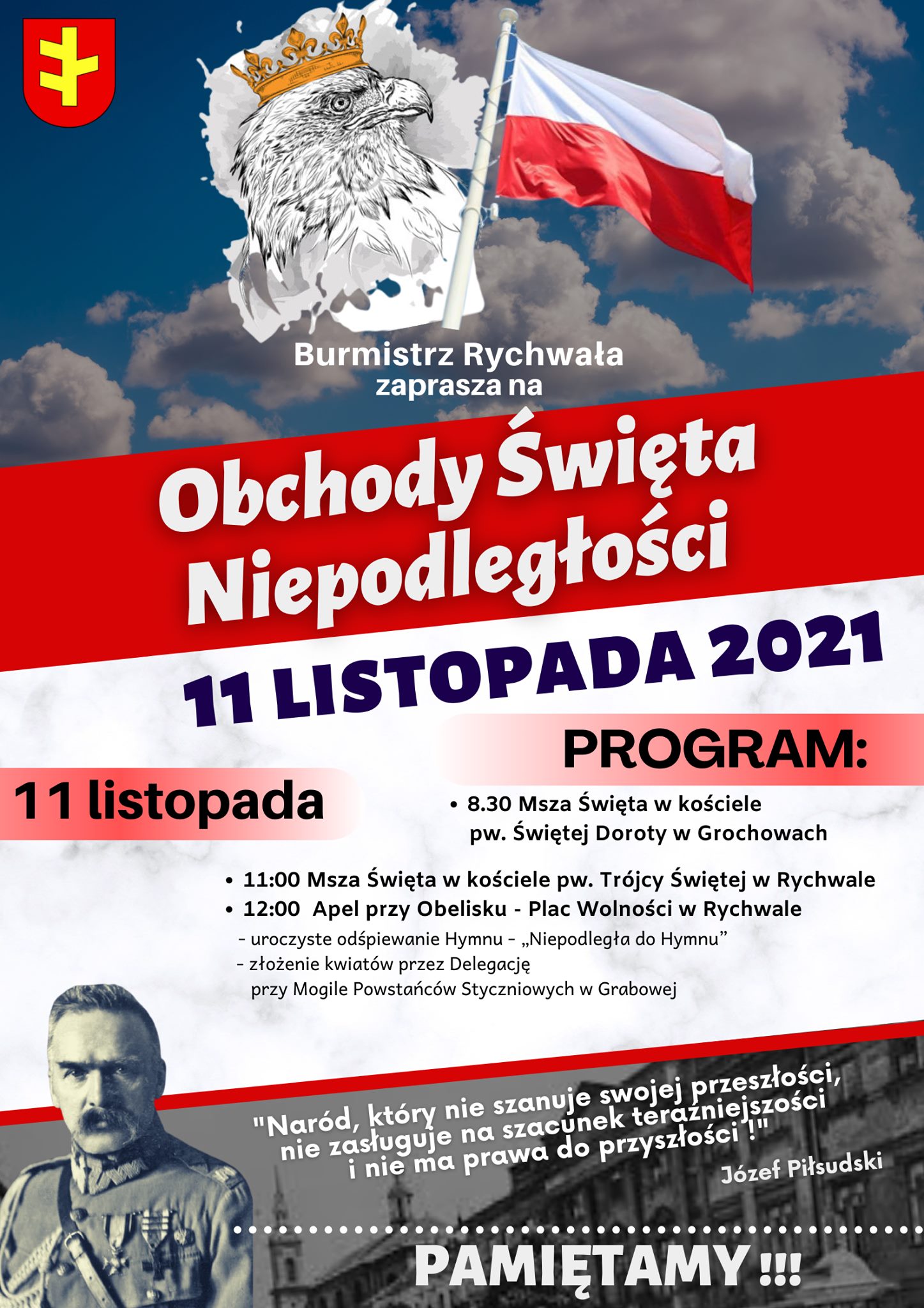Plakat informujący o obchodach Dnia Niepodległości w Gminie Rychwał