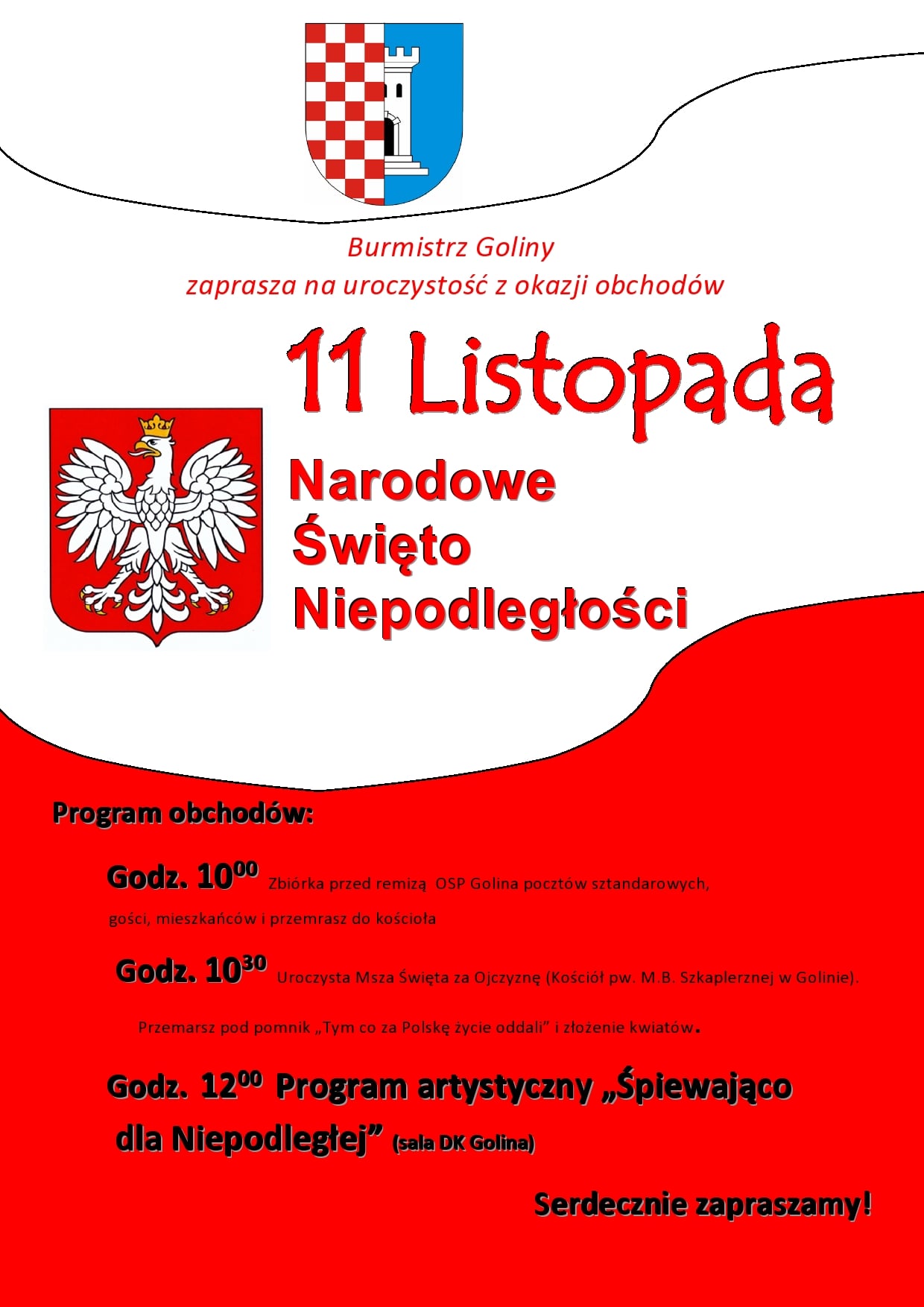 Plakat informujący o obchodach Dnia Niepodległości w Gminie Golina