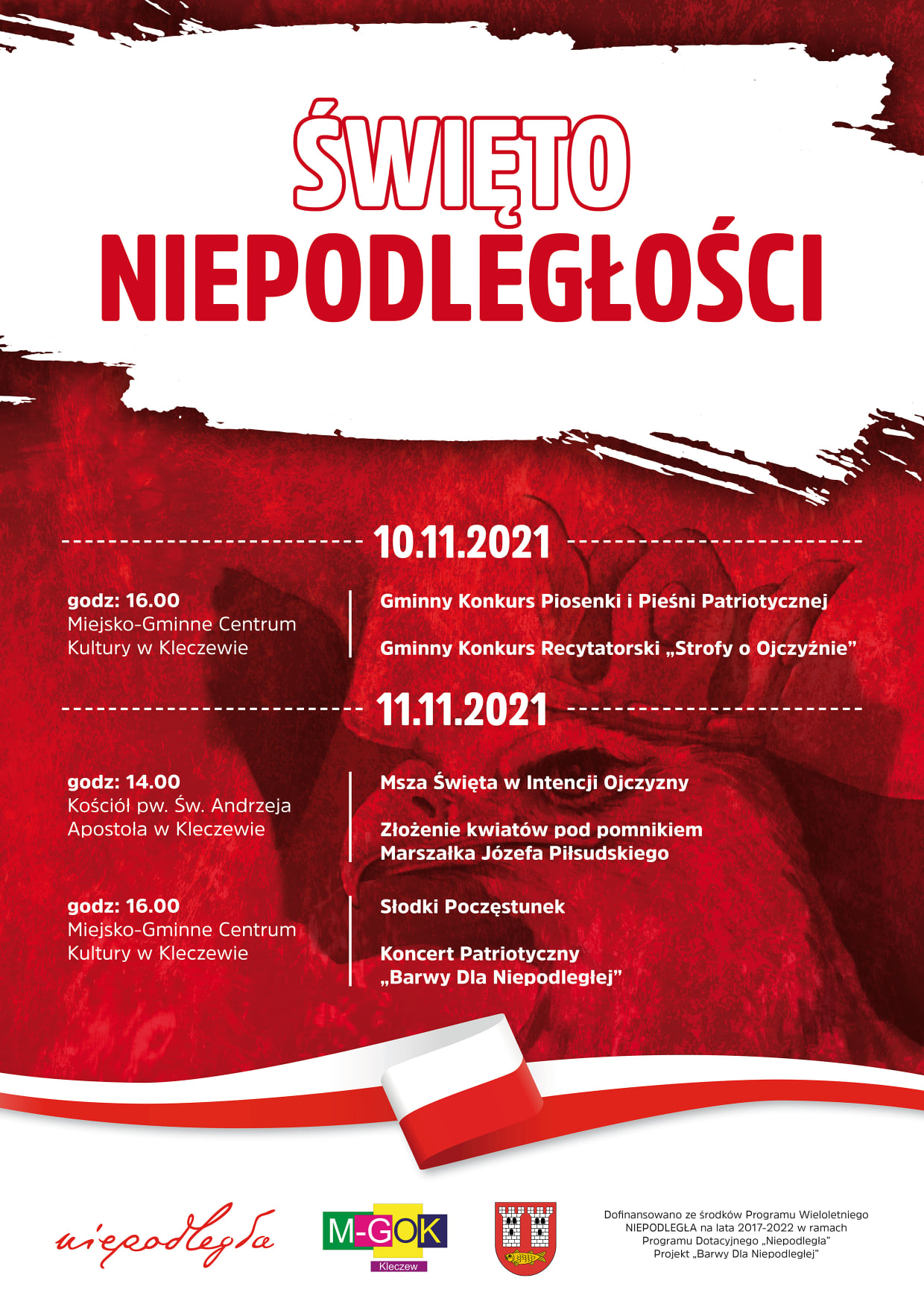 Plakat informujący o obchodach Dnia Niepodległości w Gminie Kleczew