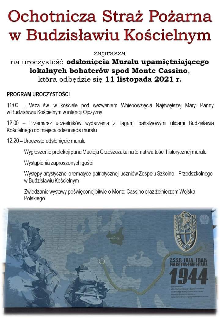 Plakat informujący o obchodach Dnia Niepodległości w Budzisławiu Kościelnym