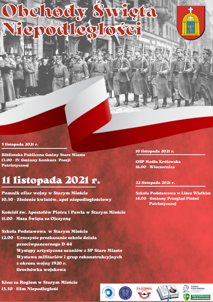 Plakat informujący o obchodach Dnia Niepodległości w Gminie Stare Miasto