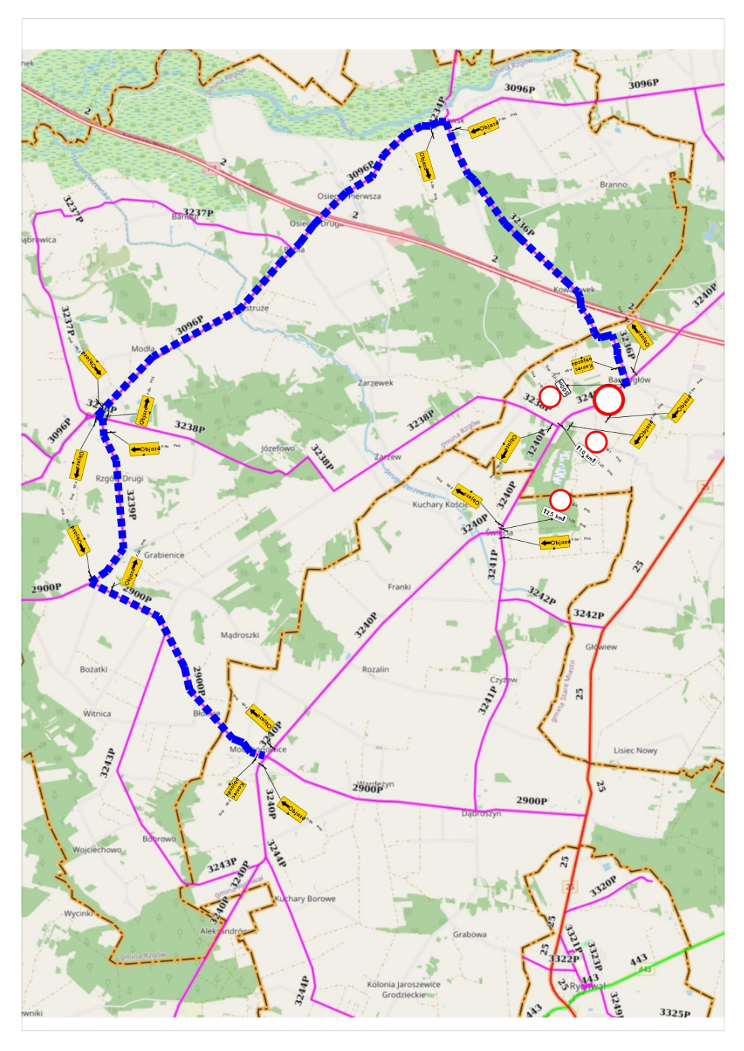 Zamknięcie drogi na odcinku Barczygłów-Trójka - mapa