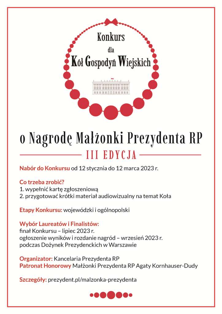 Plakat konkursu dla KGW - o Nagrodę Małżonki Prezydenta