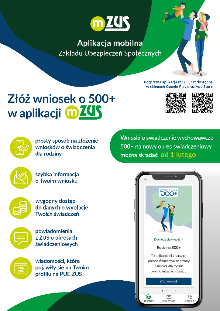 Złóż wniosek o 500 plus w aplikacji mZUS - plakat