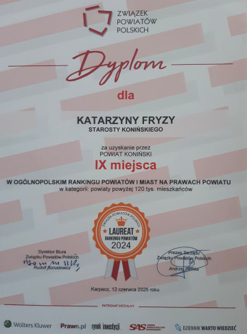 Powiat Koniński laureatem w Ogólnopolskim Rankingu ZPP