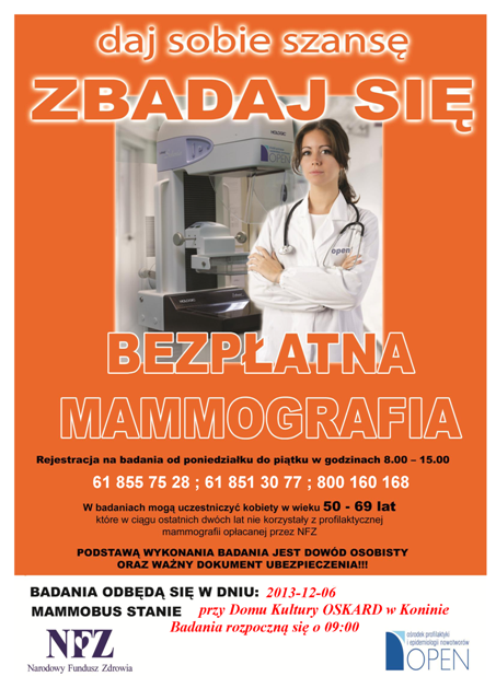 Bezpłatne badanie mammograficzne