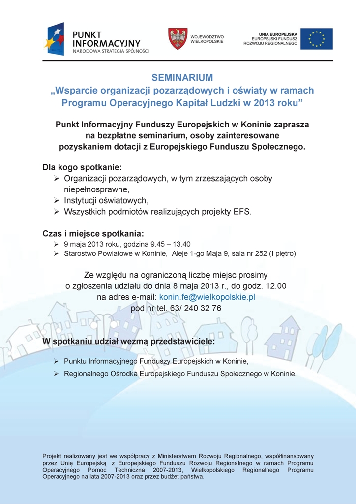 Seminarium nt. wsparcia organizacji pozarządowych i oświaty w ramach PO KL