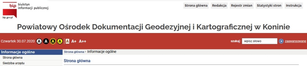 Przekierowanie do strony Powiatowego Ośrodka Dokumentacji Geodezyjnej i Kartograficznej w Koninie