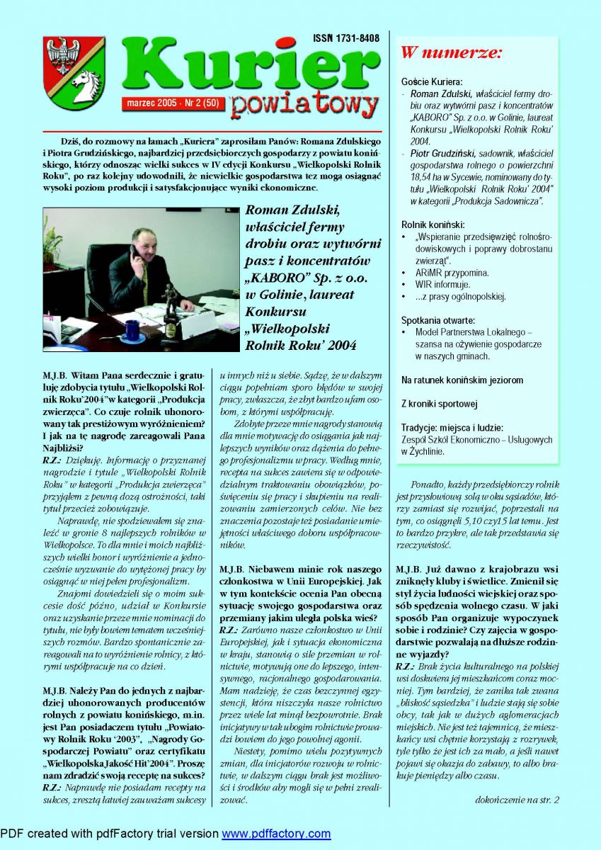 Kurier Powiatowy - marzec 2005 (okładka) Kurier Powiatowy - marzec 2005 (okładka)