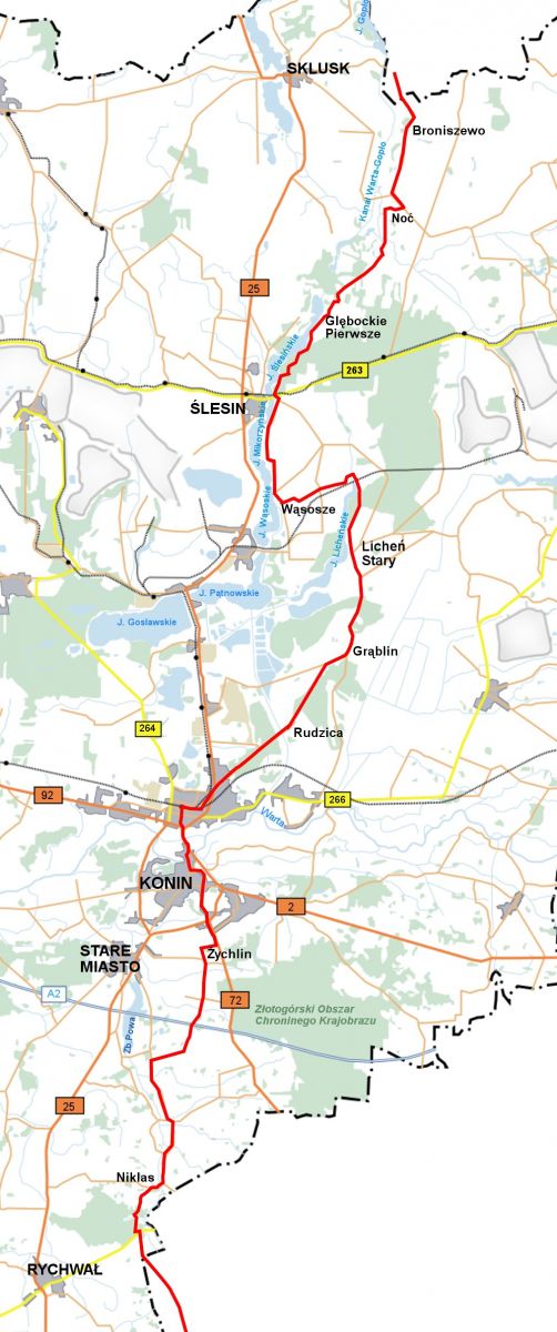 Mapa Bursztynowego Szlaku Rowerowego w powiecie konińskim