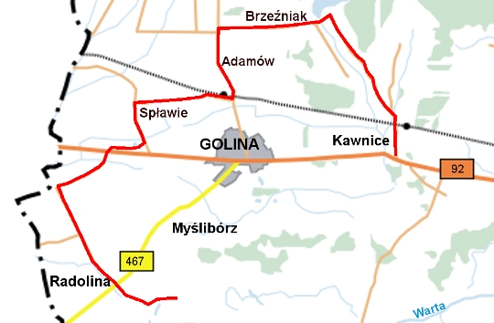 Mapa szlaku rowerowego Od Kawnic w Dolinę Warty Mapa szlaku rowerowego Od Kawnic w Dolinę Warty